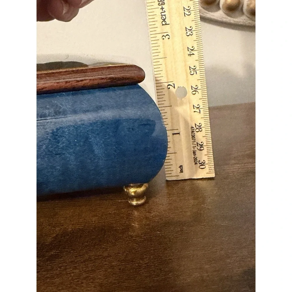 Vintage Star of David Musical Jewelry Box Key Reuge Lever Blue Wood Locking